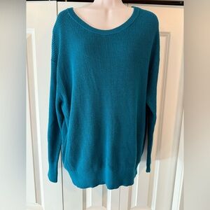 Falls Creek turquoise knit bow tie back sweater 1X